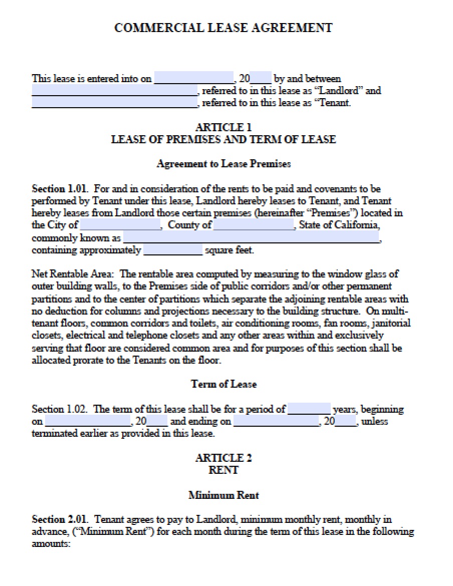 Free California Commercial Lease Agreement | PDF | Word (.doc)