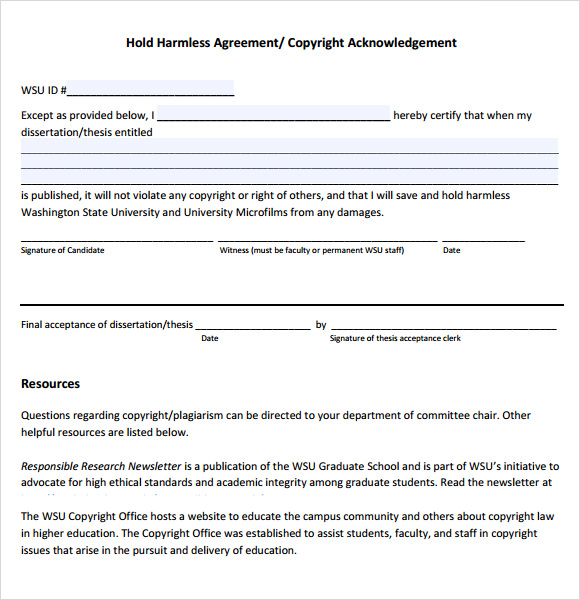 9+ Sample Hold Harmless Agreements | Sample Templates