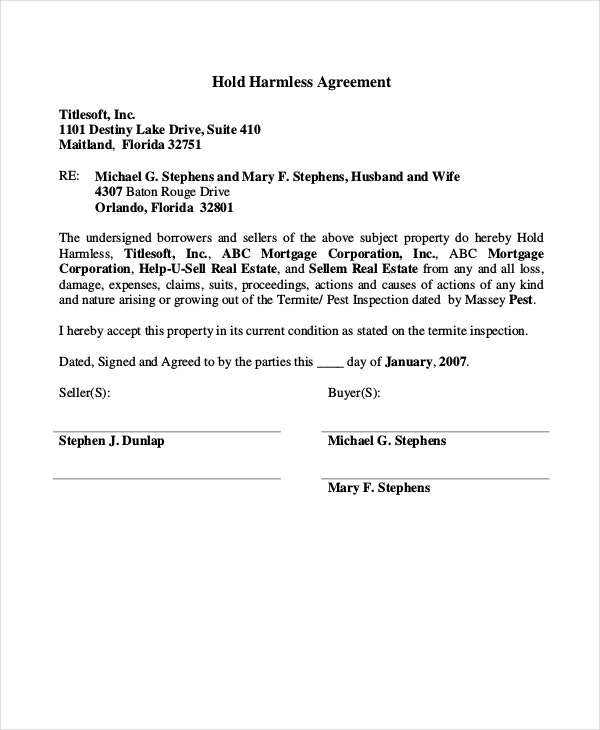 hold harmless agreement template sample hold harmless agreement 