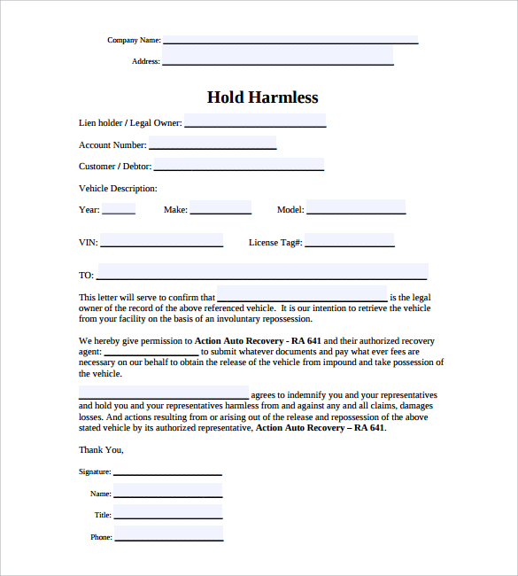 30+ Sample Hold Harmless Agreement Templates to Download | Sample 