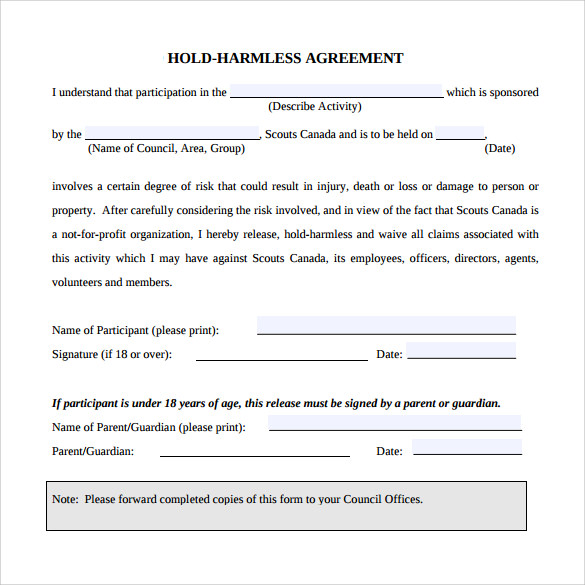 8+ Hold Harmless Agreement Samples, Examples, Templates | Sample 