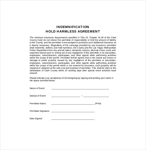 Hold Harmless Agreement Template – 13+ Free Word, PDF Document 