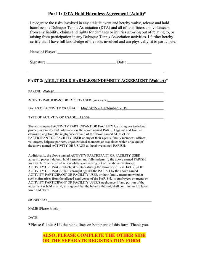 hold harmless and indemnity agreement template hold harmless 