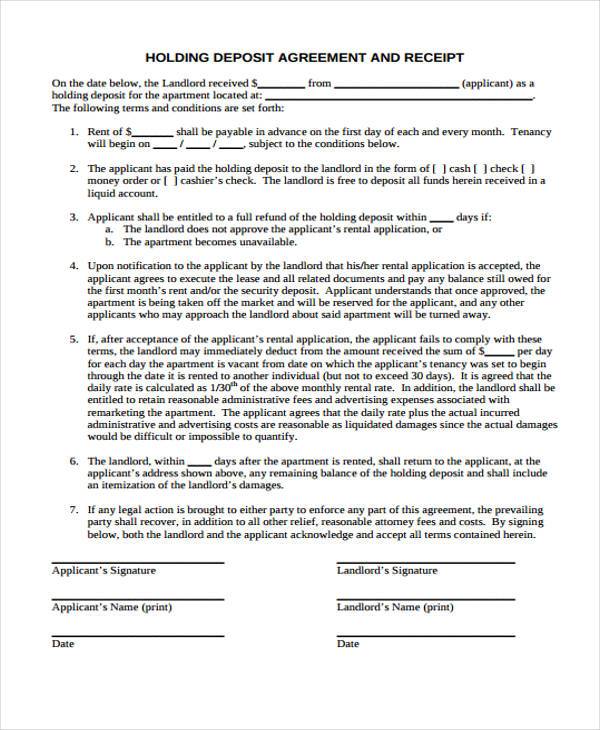 8+ Holding Deposit Agreement Form Samples Free Sample, Example 
