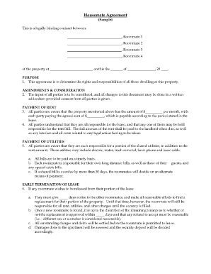 Fillable Online Housemate Agreement Fax Email Print PDFfiller