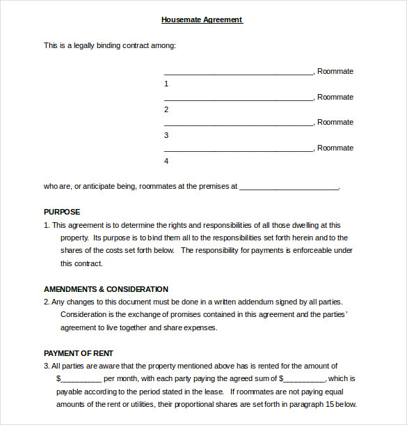 roommate agreement template word roommate agreement template 10 