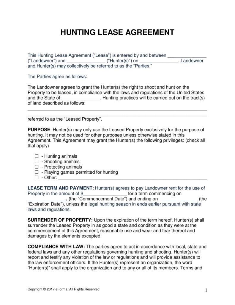 Free Hunting Lease Agreement PDF | Word | eForms – Free Fillable 