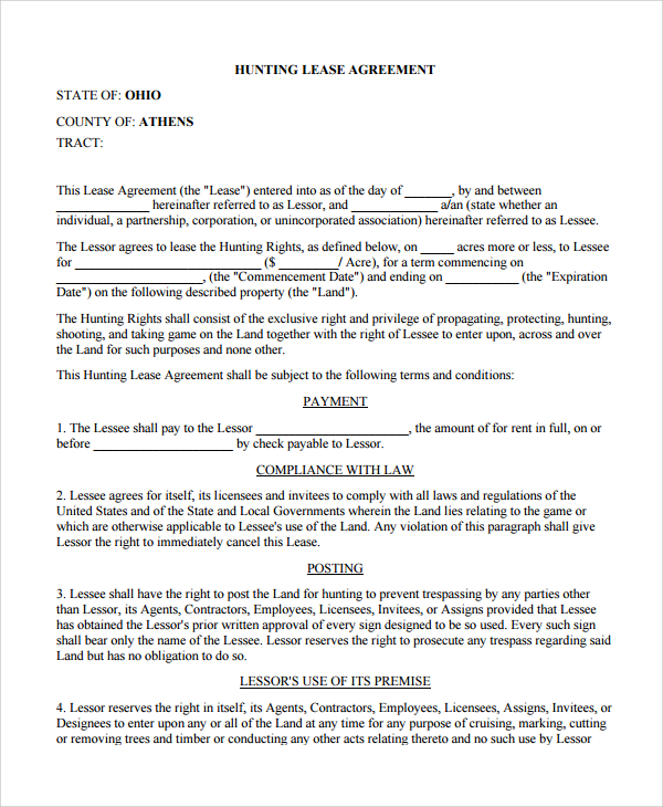 11+ Sample Hunting Lease Agreements | Sample Templates