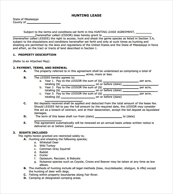 11+ Sample Hunting Lease Agreements | Sample Templates