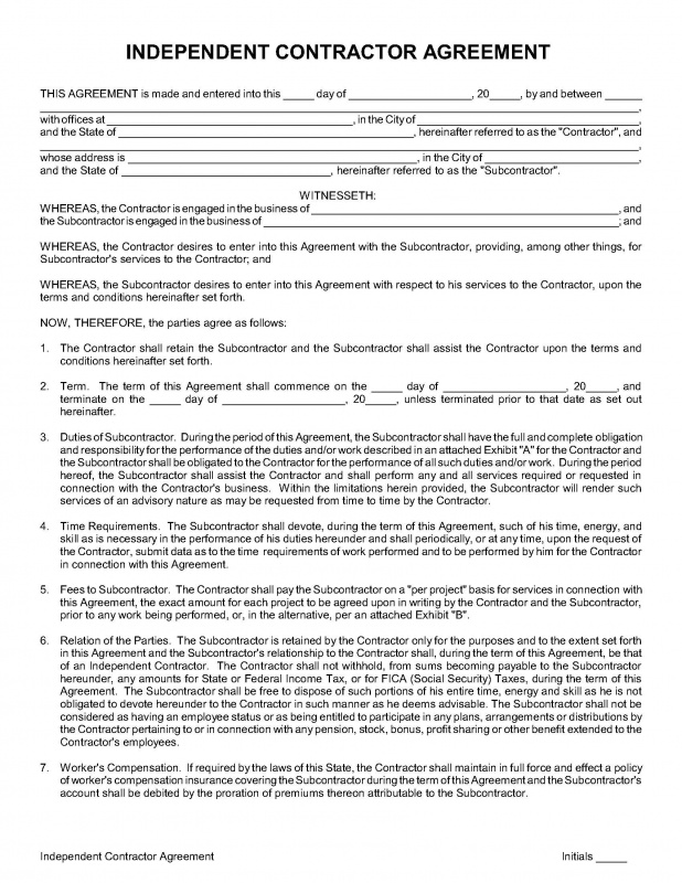 INDEPENDENT CONTRACTOR AGREEMENT Nevada Legal Forms & Tax 