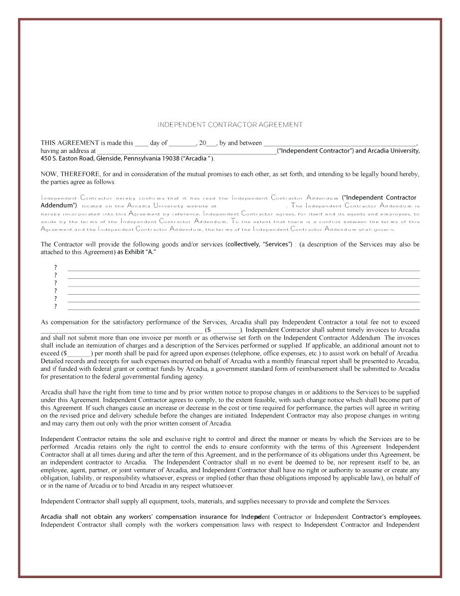 template: Independent Contractor Agreement Sample Template
