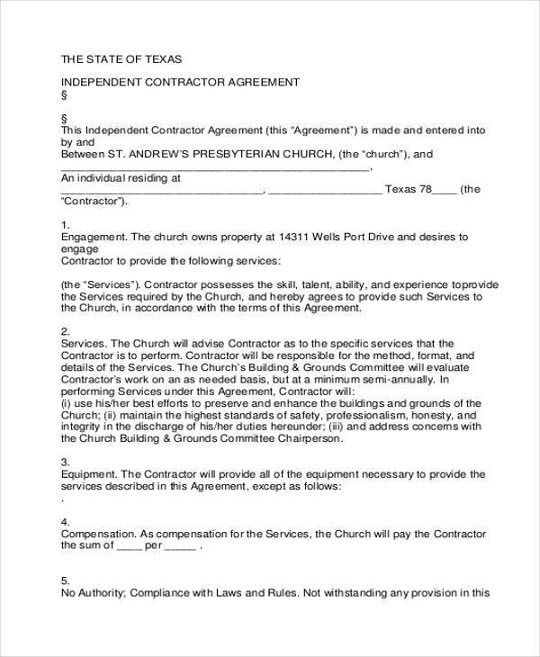 independent contractor agreement texas template independent 