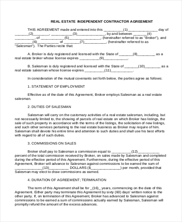 Sample Independent Contractor Agreement form 11+ Free Documents 