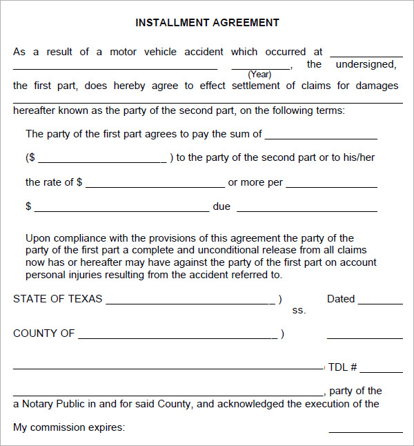 installment agreement template installment payment agreement 