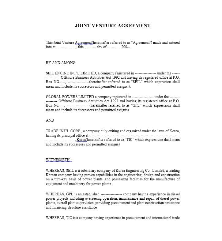 joint venture agreement template 53 simple joint venture agreement 