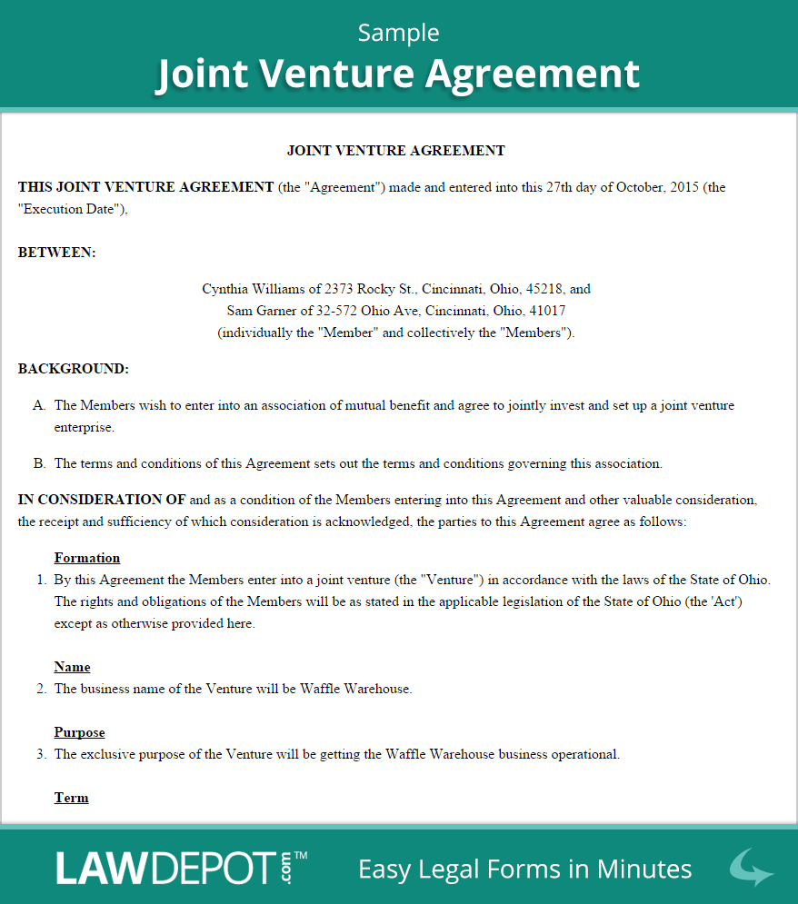 Joint Venture Agreement | Free Joint Venture Forms (US) | LawDepot