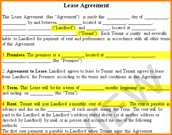 Renters Lease Agreement.lease Agreement Form Premises Landlord 