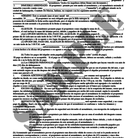 Residential Lease Agreement (Spanish)Indiana Legal Forms