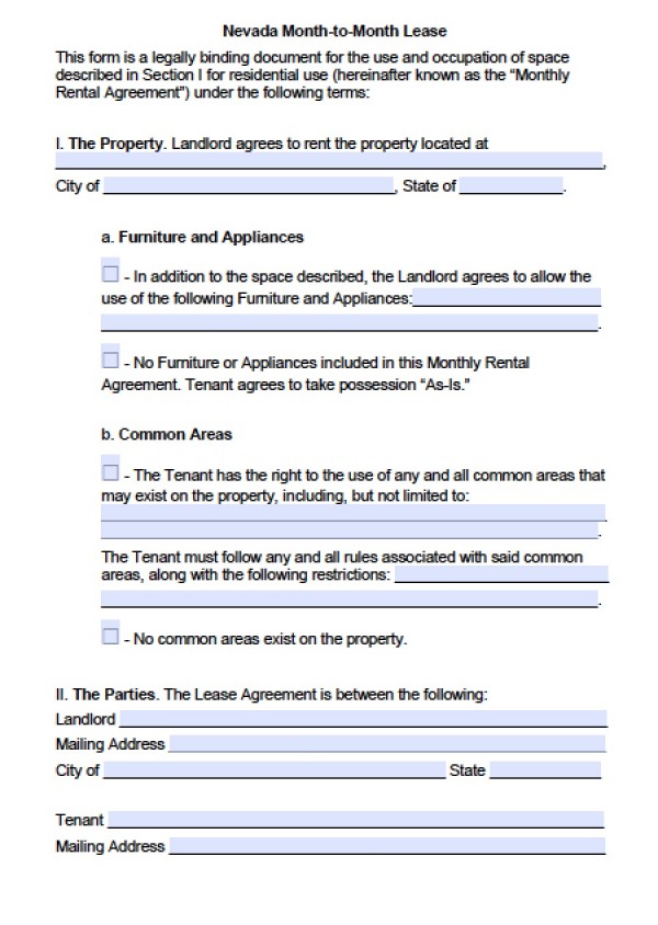 Free Nevada Month to Month Lease Agreement | PDF | Word (.doc)