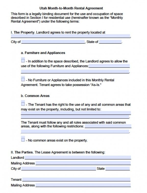Free Utah Month to Month Lease Agreement | PDF | Word (.doc)