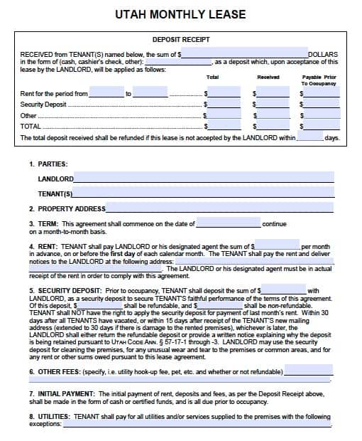 Free Utah Month to Month Rental Agreement – PDF Template