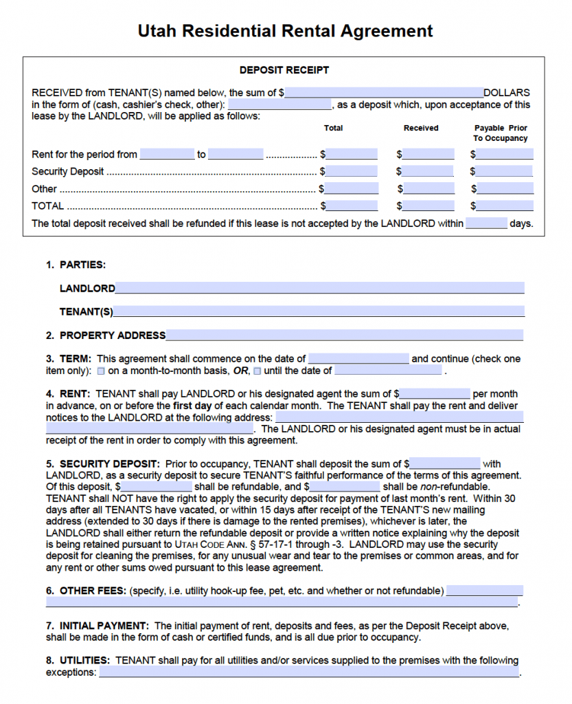 Free Utah Standard Residential Lease Agreement Form – PDF – Word 