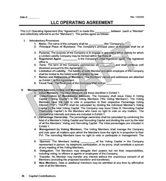 limited liability company operating agreement template llc 