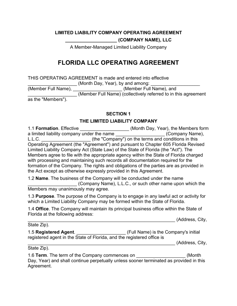 Florida Multi Member LLC Operating Agreement Form | eForms – Free 