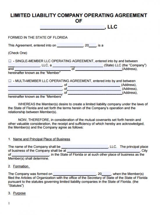 Free Florida LLC Operating Agreement Template | PDF | Word |