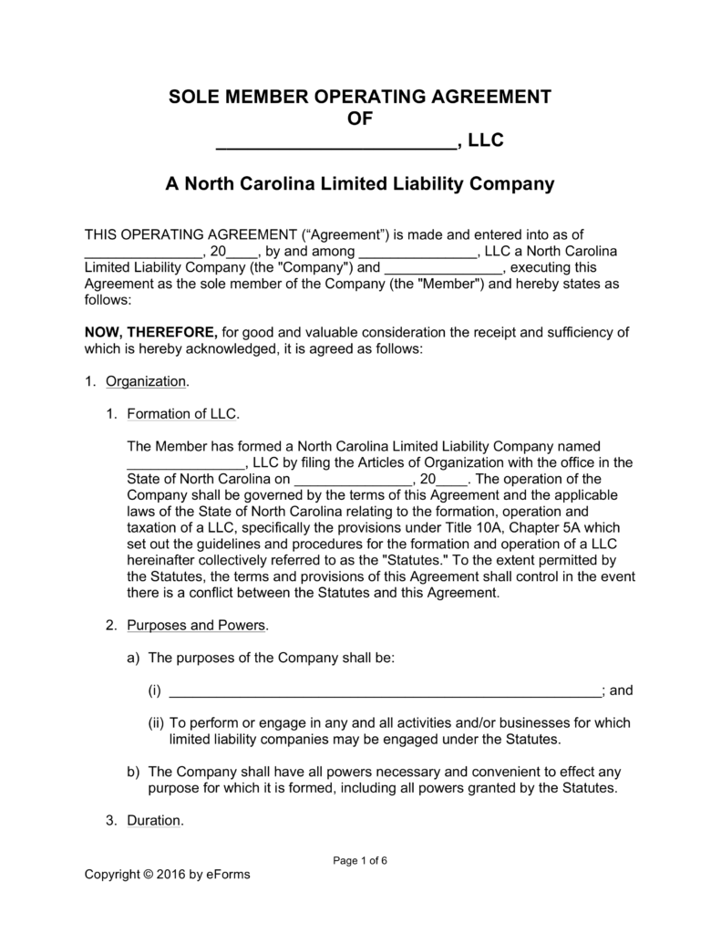 Free North Carolina LLC Operating Agreement Forms Word | PDF 