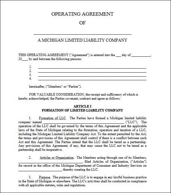 Llc Operating Agreement Michigan llc articles of organization 