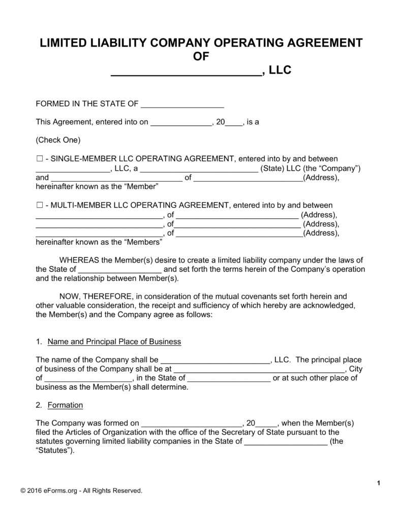 Free LLC Operating Agreement Templates PDF | Word | eForms 