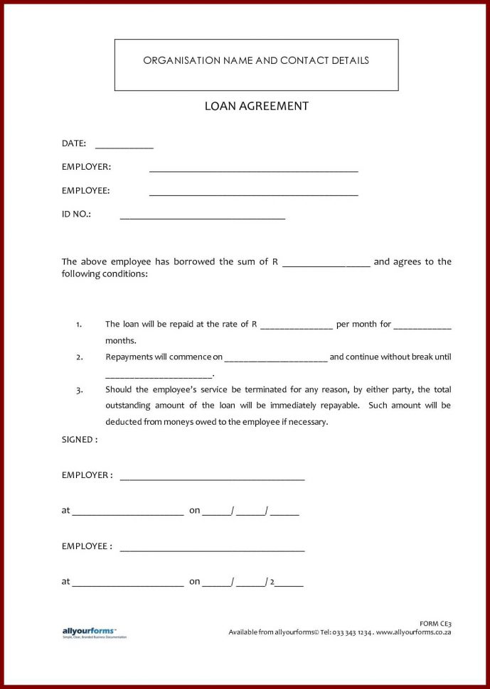 Printable Loan Agreement Forms Free Printable Loan Agreement 