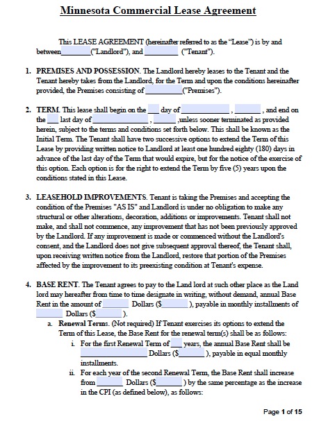 mn rental agreement template free minnesota commercial lease 