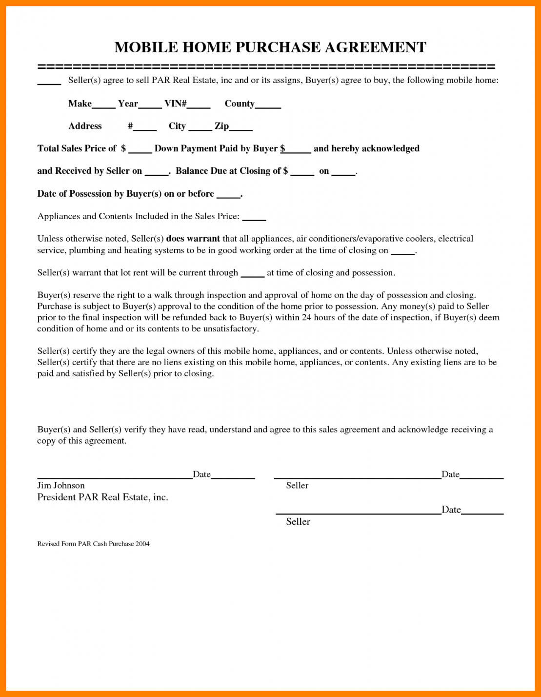 Free Mobile (Manufactured) Home Bill of Sale Form PDF | Word 
