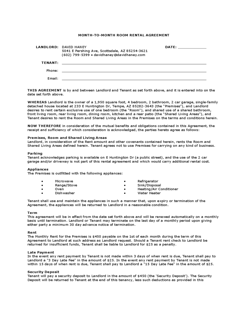 Room Rental Agreement Forms and Templates Fillable & Printable 