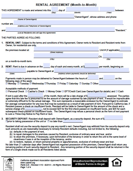 lease agreement california template month rental agreement 