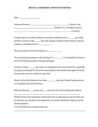 Month to Month Rental Agreement Template: Download, Edit & Fill 