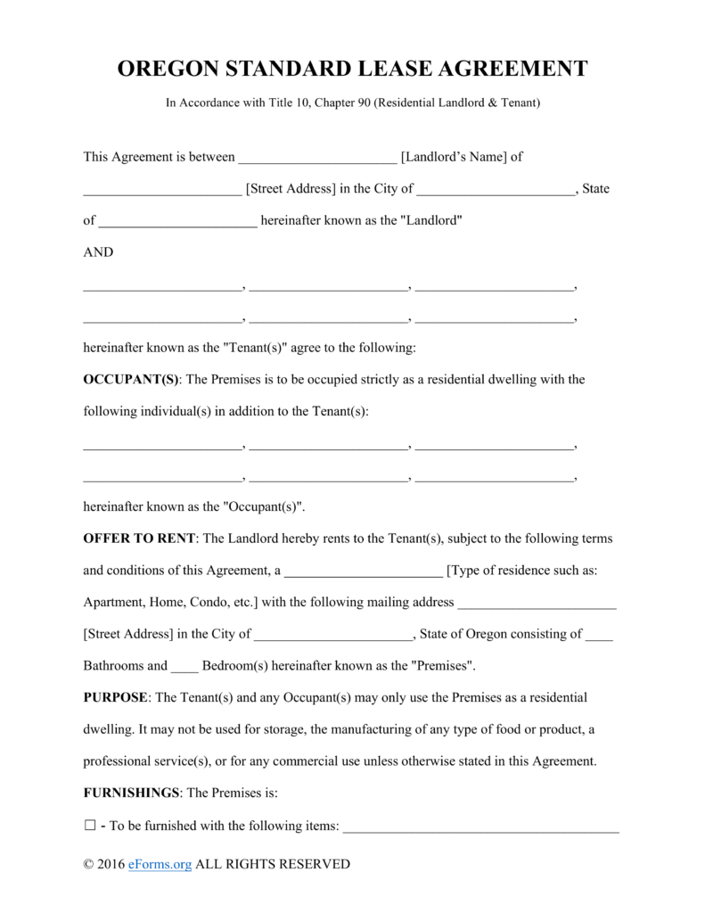 Free Oregon Standard Residential Lease Agreement Template PDF 