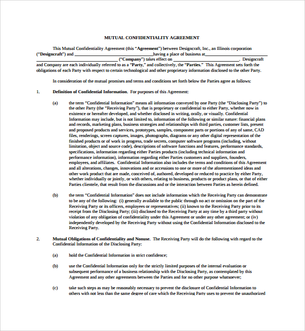 8+ Mutual Confidentiality Agreements | Sample Templates