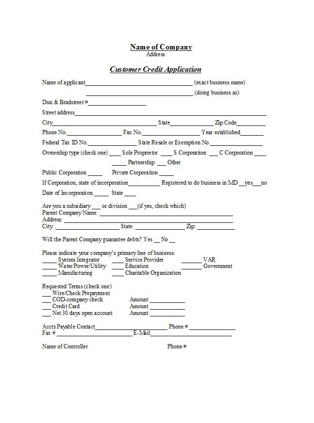 30 day credit agreement template 40 free credit application form 