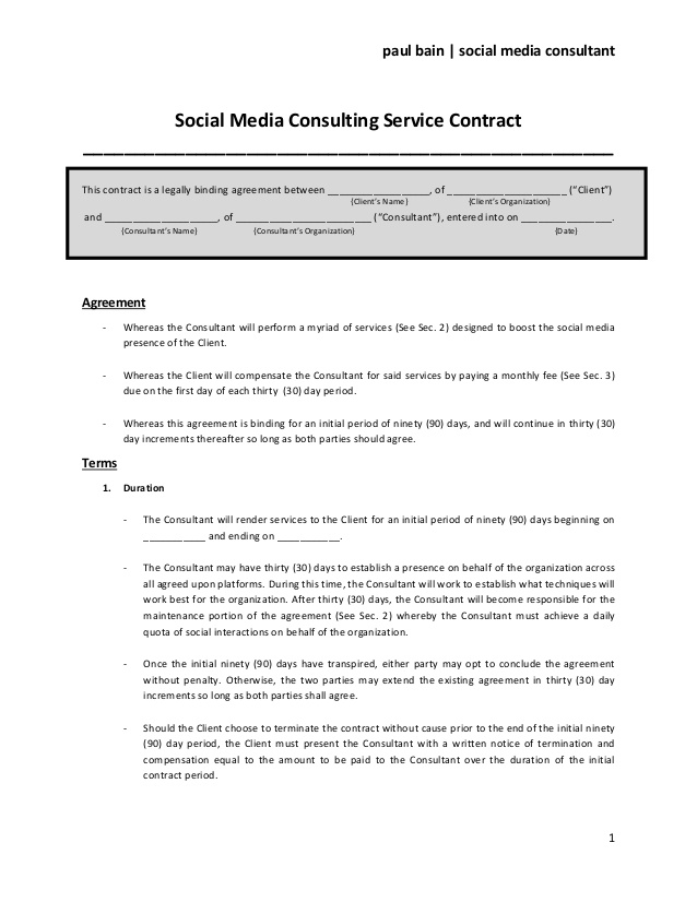 Social Media Consulting Services Contract