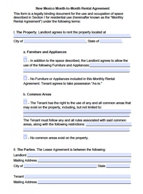 Free New Mexico Month to Month Lease Agreement | PDF | Word (.doc)