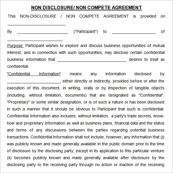 non disclosure non compete agreement template word non compete 