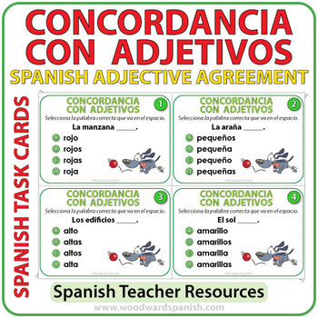 Spanish Adjective Agreement Task Cards by Woodward Education | TpT
