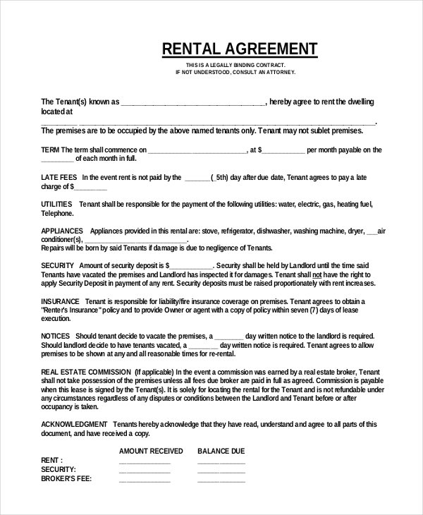 Simple Lease Agreement One Page | aboutplanning.org