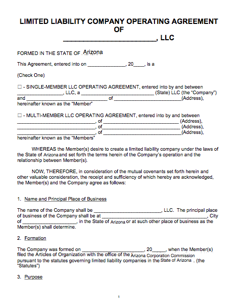 Free Arizona LLC Operating Agreement Template | PDF | Word |