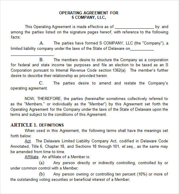 c corp operating agreement template s corp operating agreement 