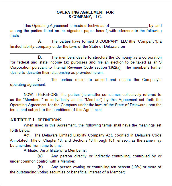 corporation operating agreement template corporate operating 