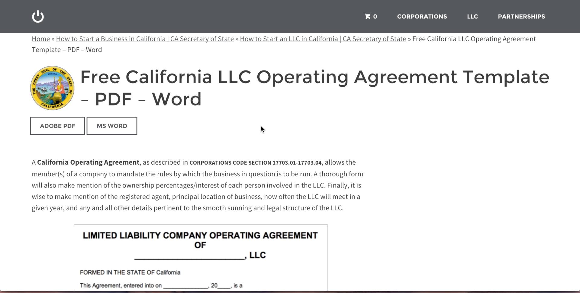 Free California LLC Operating Agreement Template – PDF – Word 